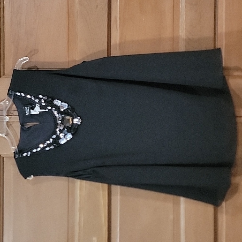 MSK Elegant Black shiry with Embellished Neckline